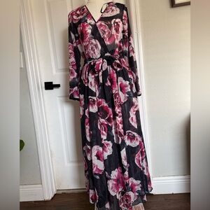 Enfocus Studio Black Maxi Dress with Pink Floral Print
